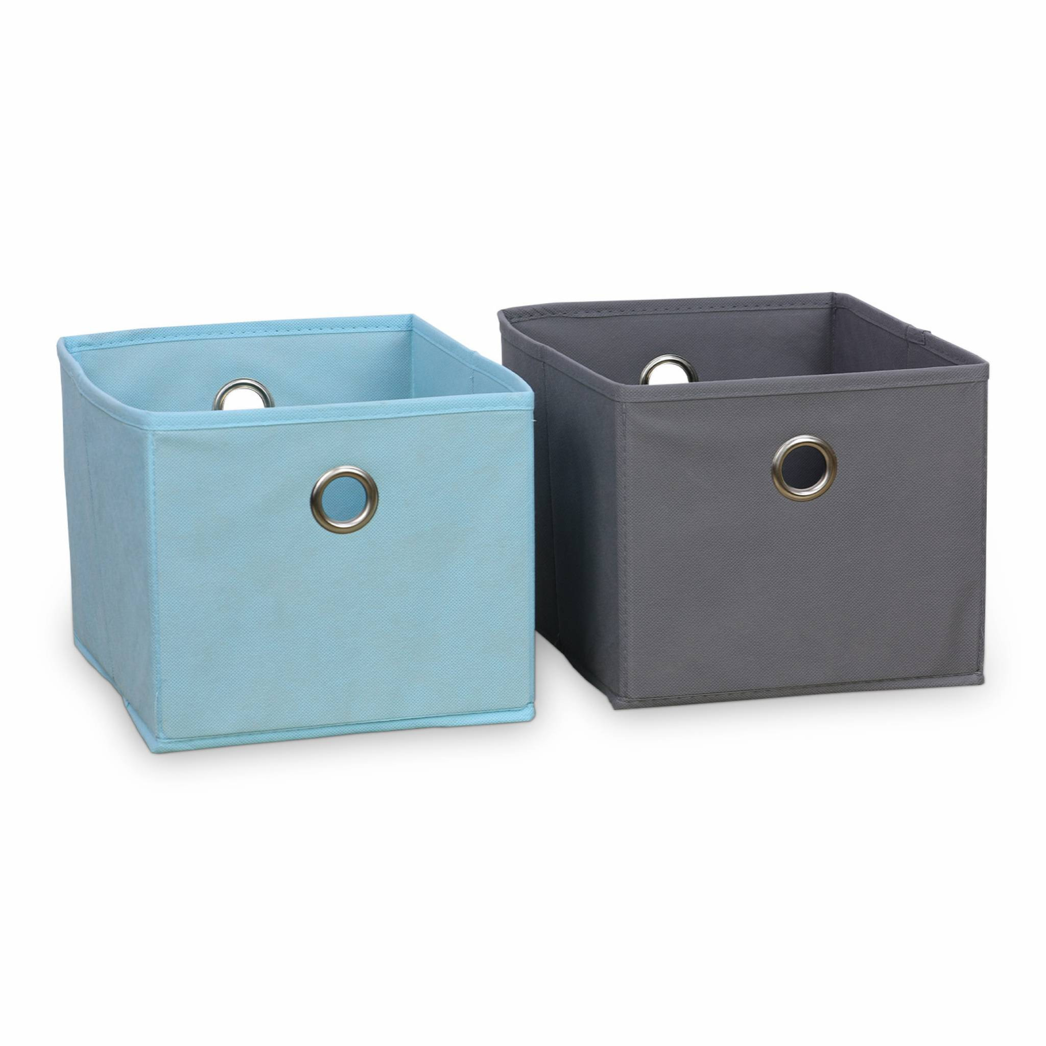 Meuble de rangement pour enfant. blanc - Camille - avec 7 compartiments et 6 paniers gris et bleus