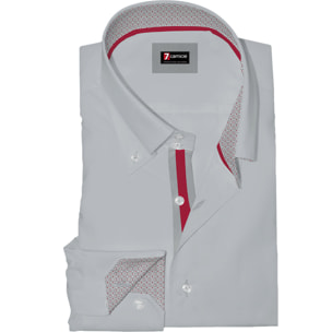 Camicia Uomo 2 Bottoni Button Down Slim Satin Unito Grigio