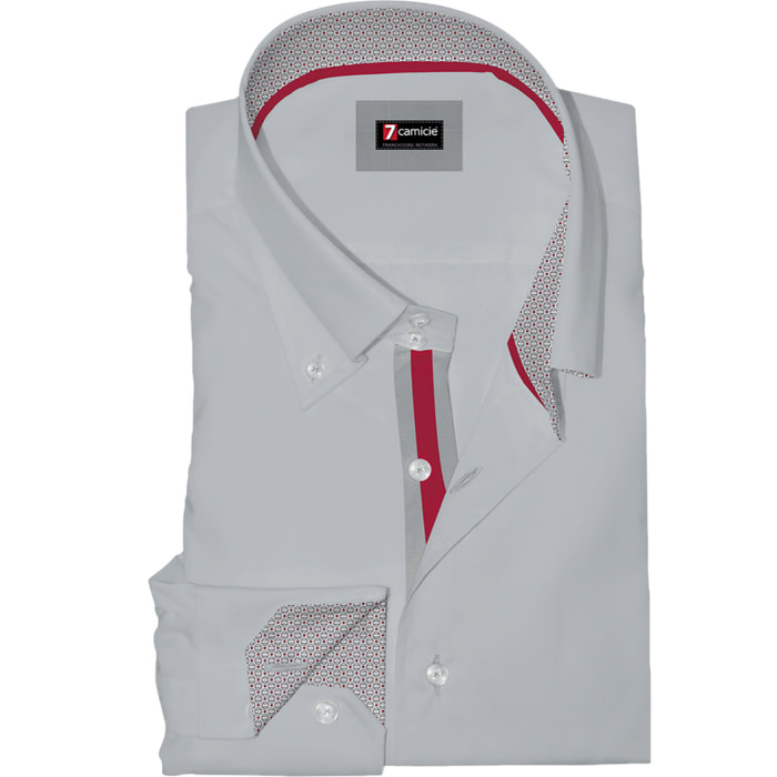 Camicia Uomo 2 Bottoni Button Down Slim Satin Unito Grigio