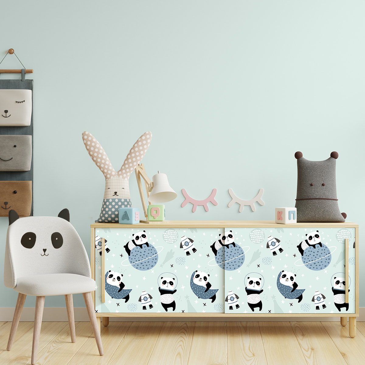 Sticker meuble enfant pandas sur la lune 60 x 90 cm