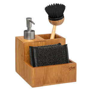 Distributeur à savon avec brosse et éponge bambou