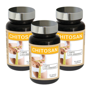 NUTRI EXPERT - Chitosan - Absorbe Sucres et Graisses - Réduit l'appétit - Favorise l'amincissement - Gélules végétales - Lot de 3 produits