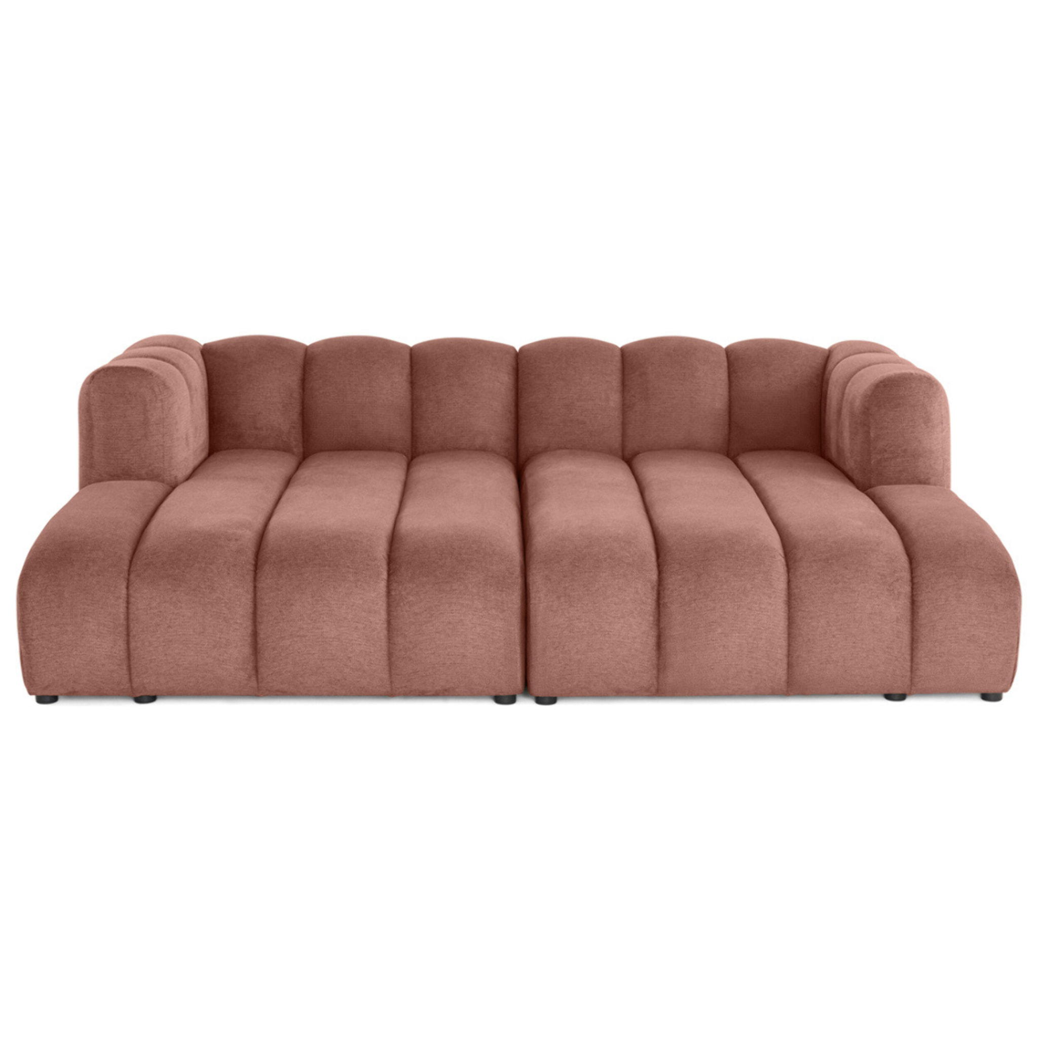 Debbie - canapé modulable droit 3 places avec double méridienne - assise profonde - en tissu texturé - Rose