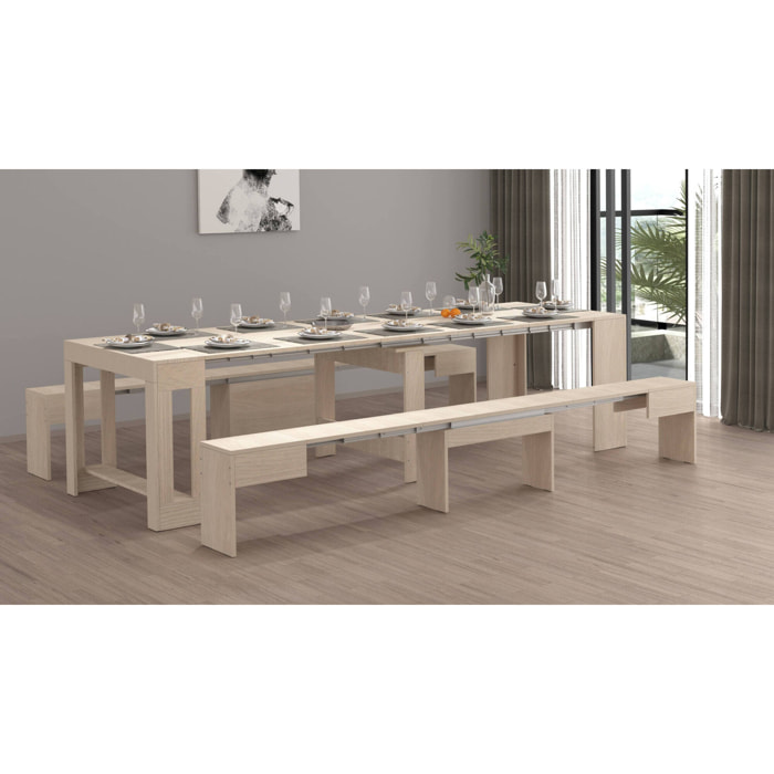 Panca Quedan, Set di 2 sedute per tavolo da pranzo, Panche allungabili, 290x25h45 cm, Olmo
