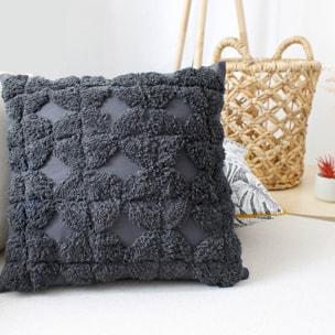 Coussin déhoussable aux broderies  - Effet laine - Gris Foncé