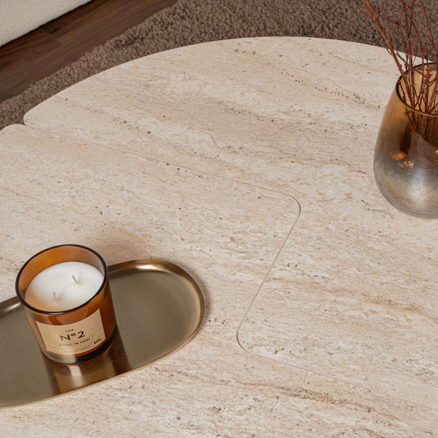 ELIAS Table basse ronde duo effet travertin 90cm