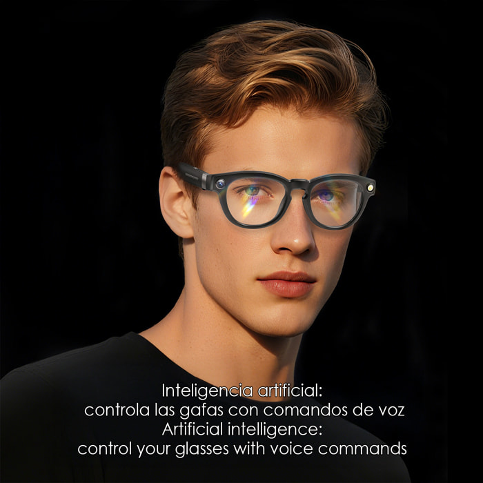 Gafas inteligentes Q8. Con cámara de 8MPX, traductor Ai en tiempo real, reconocimiento fotográfico inteligente, control de música y llamadas.