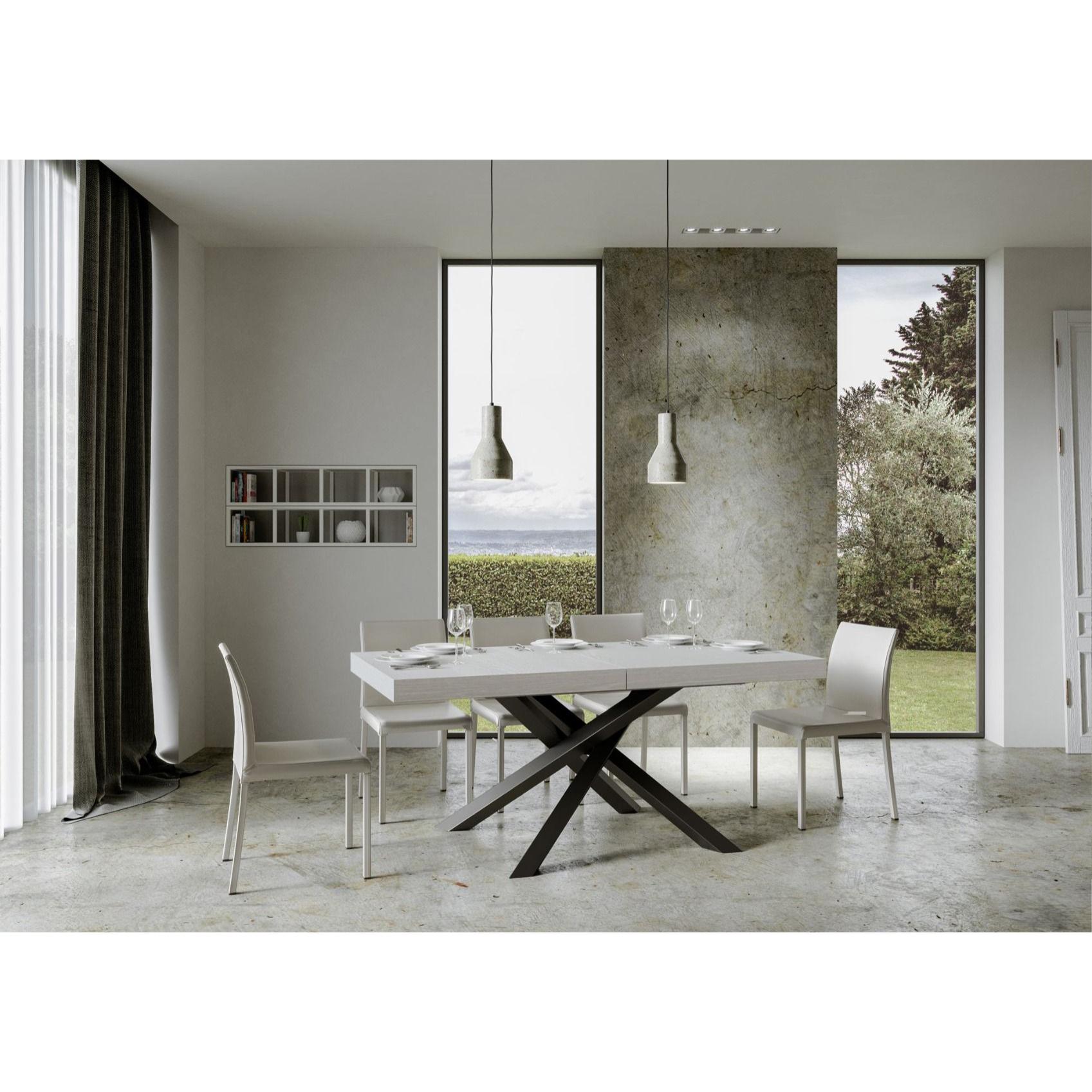 Mesa extensible 90x160/264 cm Volantis Premium Fresno Blanco estructura Antracita