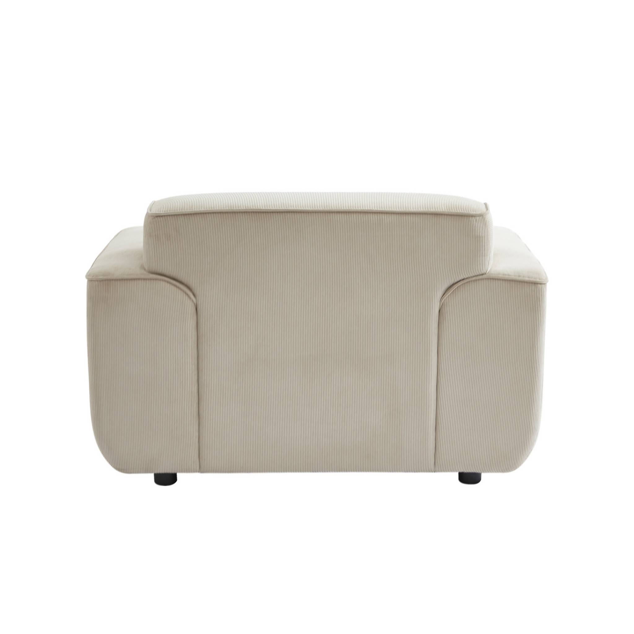 Fauteuil velours côtelé. lignes arrondies. coussin fourni. Wallas. L 116 x P 97 x H 73cm