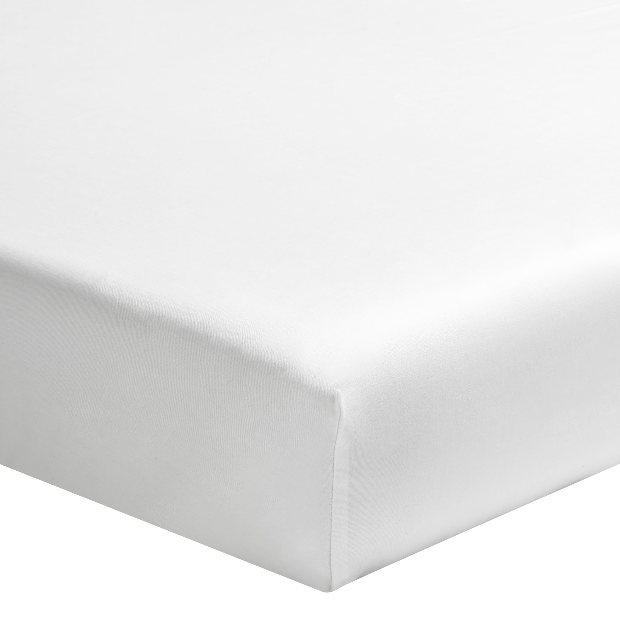 Drap housse uni en percale de coton, bonnet de 30cm, PREMIÈRE, Blanc
