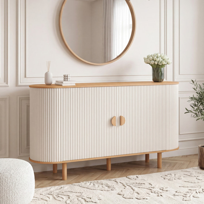Buffet Kanel 2 portes beige effet cannelé 140cm