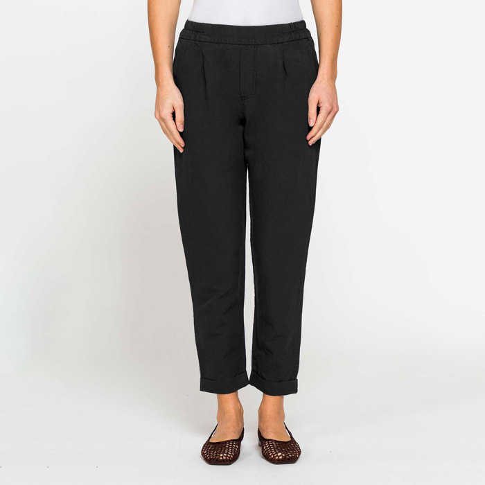 PANTALONI CROPPED IN MISTO LINO