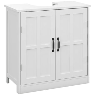 kleankin Mueble para Debajo del Lavabo Armario de Baño Bajo Lavabo con Puerta Doble y Estante Ajustable Carga 20 kg 60x30x60 cm Blanco