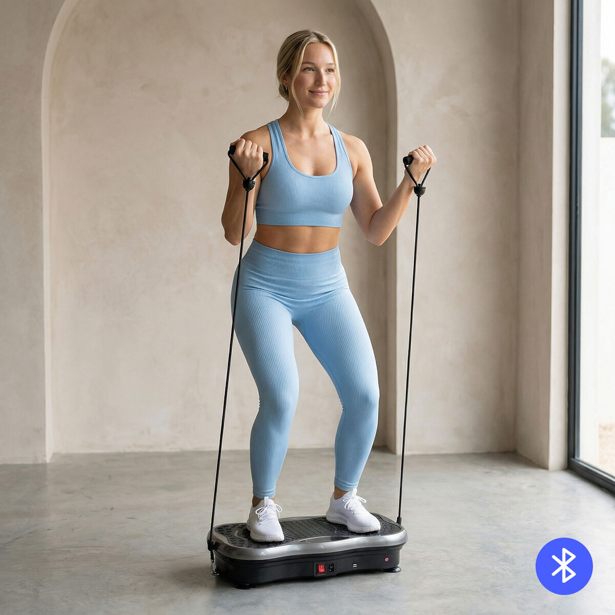Pack Plateforme Vibrante avec Haut-parleur, Bandes de Résistance, Télécommande et Ceinture Sauna InnovaGoods