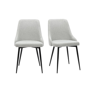 Chaises design en tissu effet velours texturé gris clair et métal noir (lot de 2) CULT