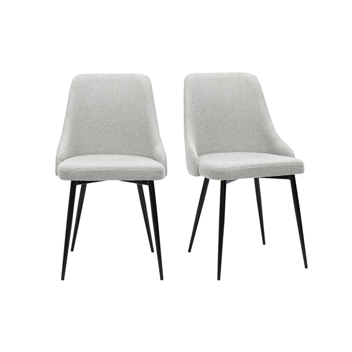 Chaises design en tissu effet velours texturé gris clair et métal noir (lot de 2) CULT