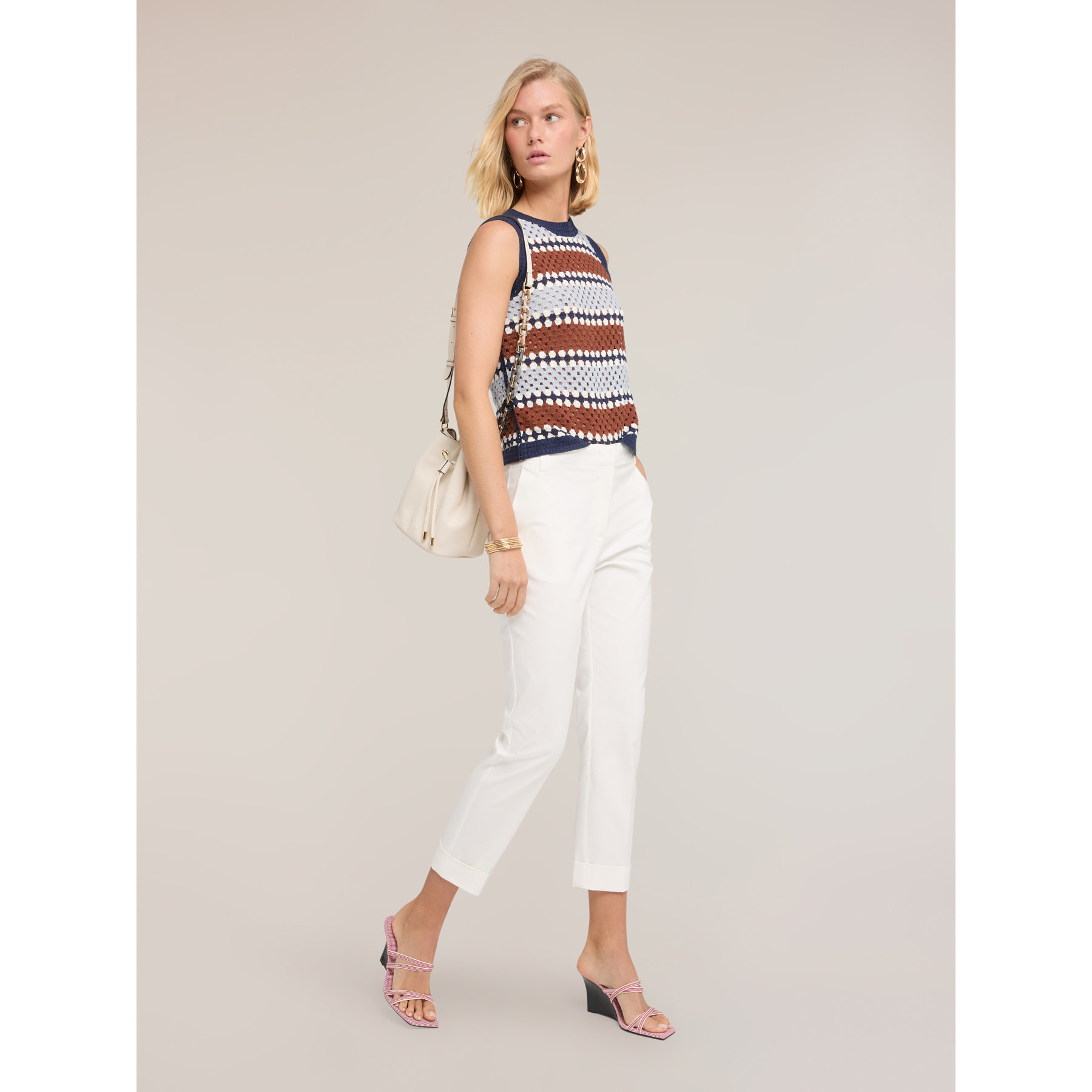 Motivi - Pantaloni cropped in misto cotone - Bianco