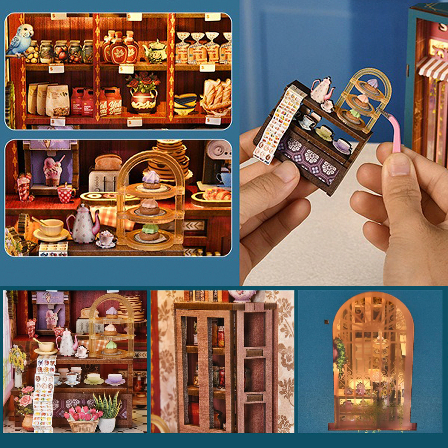 Recogida de dulces. Book Nook de madera, diseño 3D realista con gran detalle, luces led y 162 piezas.