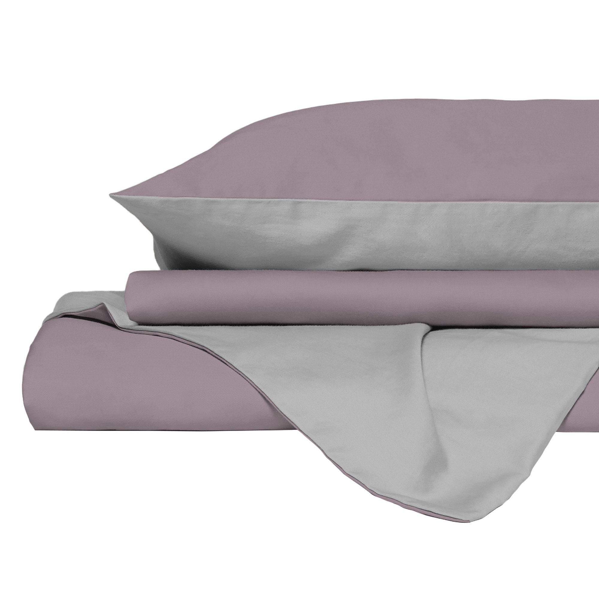 PARURE COPRIPIUMINO NATURAL COLOR, 100% Cotone, Made in Italy - ROSA ANTICO/GRIGIO CHIARO