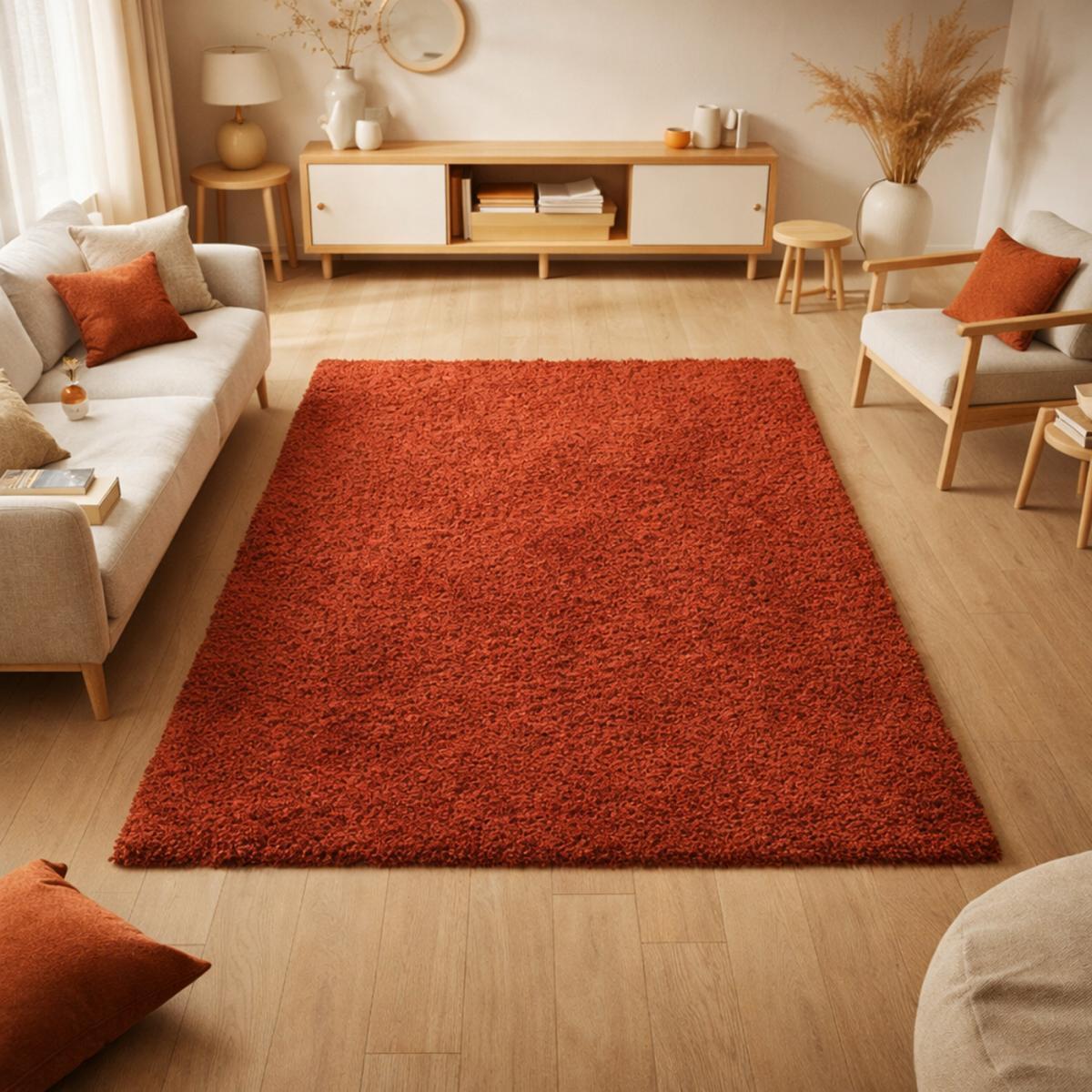 Tapis poils longs shaggy tissé motif uni ZASIVE