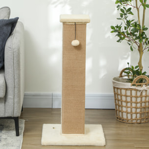 Griffoir tour pour chat H.81 cm - poteau à griffer avec jeu balle suspendue - peluche beige sisal naturel