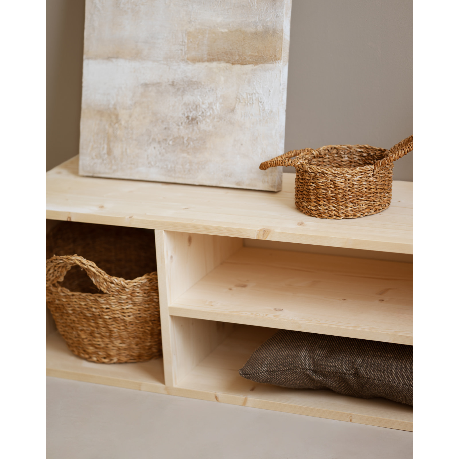 Meuble TV en bois massif ton naturel 160x40cm Hauteur: 40 Longueur: 160 Largeur: 40
