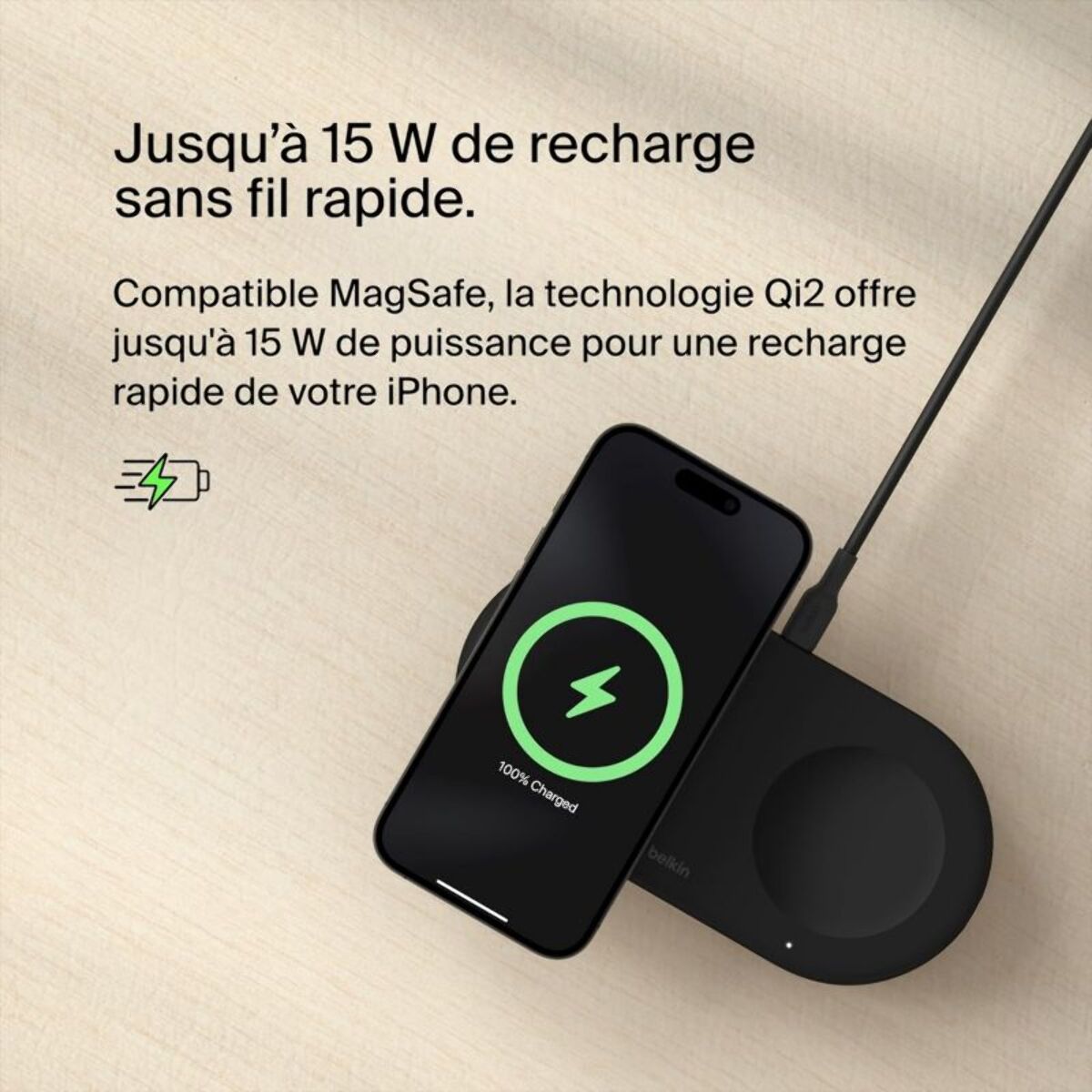 Chargeur induction BELKIN station de recharge 15W 2 en 1
