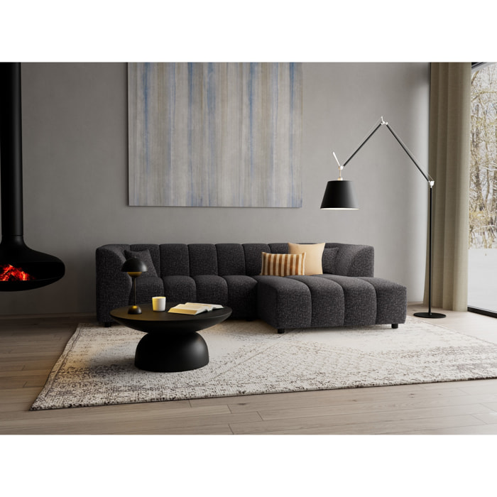 Curtis - canapé d'angle droit 4 places avec accoudoir en tissu texturé - Gris foncé