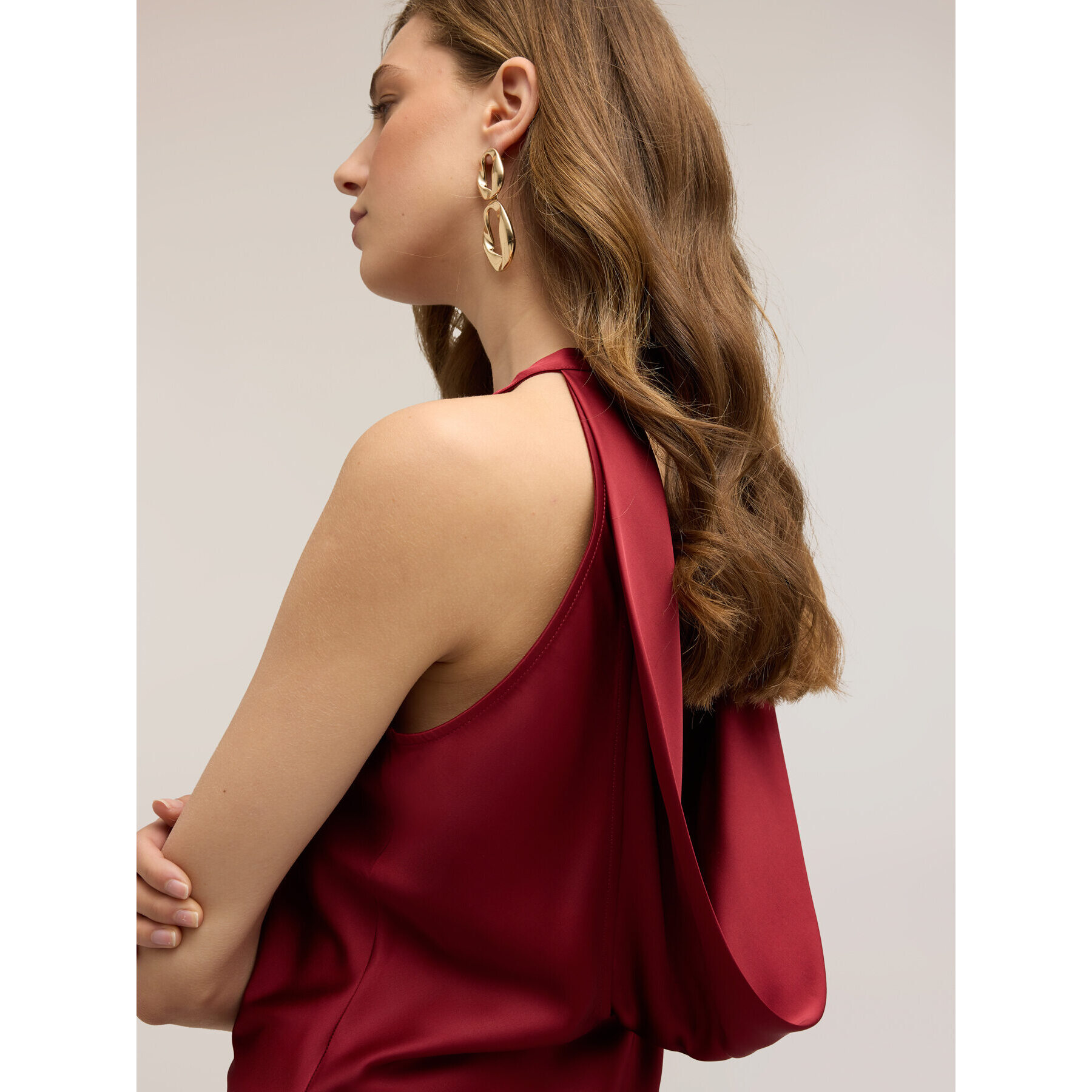 Motivi - Top de raso con drapeado posterior - Burgundy