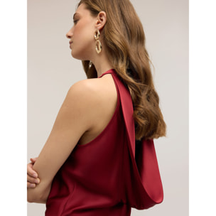 Motivi - Top de raso con drapeado posterior - Burgundy