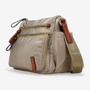 Bolso bandolera taupe con cremalleras metálicas