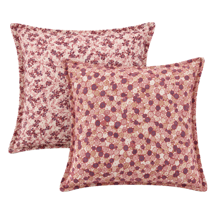 Taie d'oreiller réversible en coton motif floral - Prune