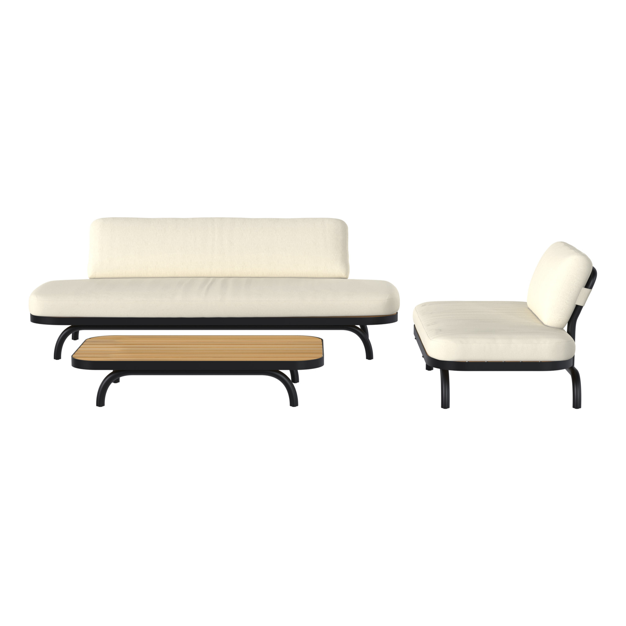 Salon de jardin blanc cassé avec canapé, fauteuil et table basse - Samba