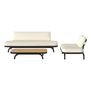 Salon de jardin blanc cassé avec canapé, fauteuil et table basse - Samba