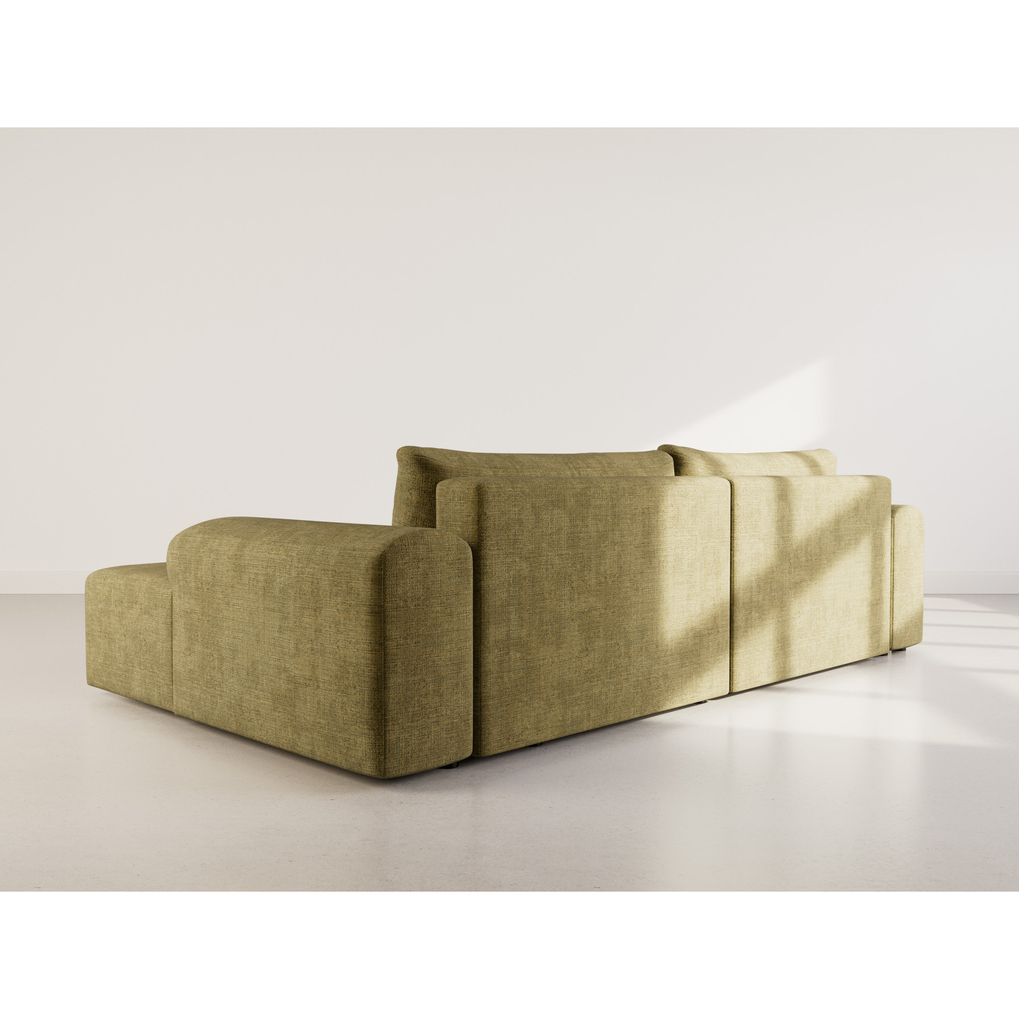 Rebecca - canapé d'angle droit 4 places convertible avec coffre en velours texturé - Vert Olive