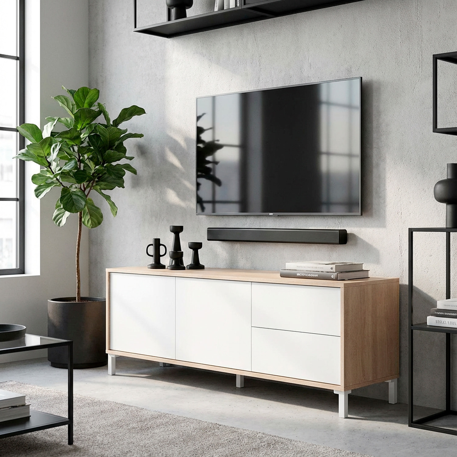 Mobile Tv Credenza Soggiorno Porta Televisione Madia Design Moderno Arredo Casa Mobile Basso Tv Melaminico 130 x 41 x 47 Cm Rovere E Bianco Opaco