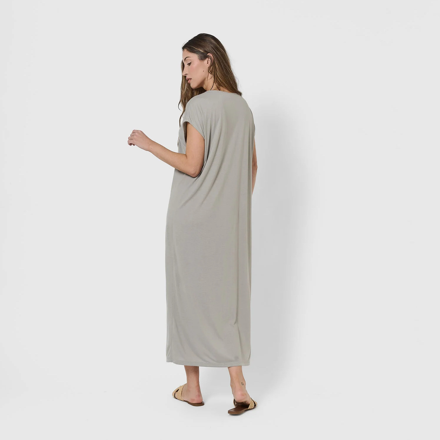 Vestido largo viscosa liso gris
