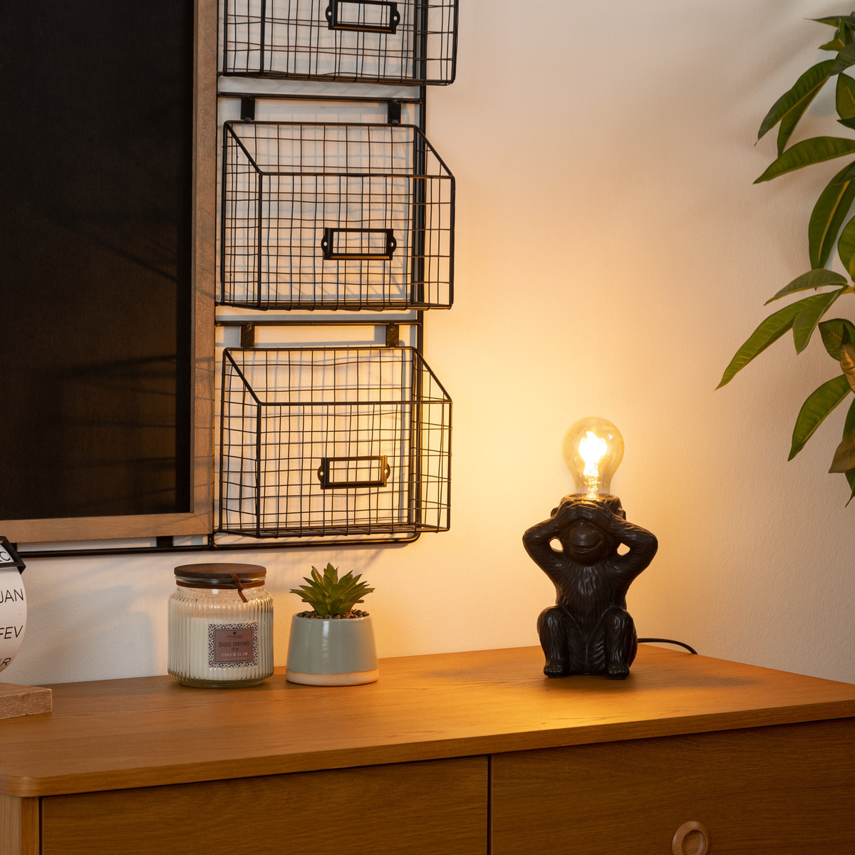 Lampe socle "Singe" noire - céramique H17 cm