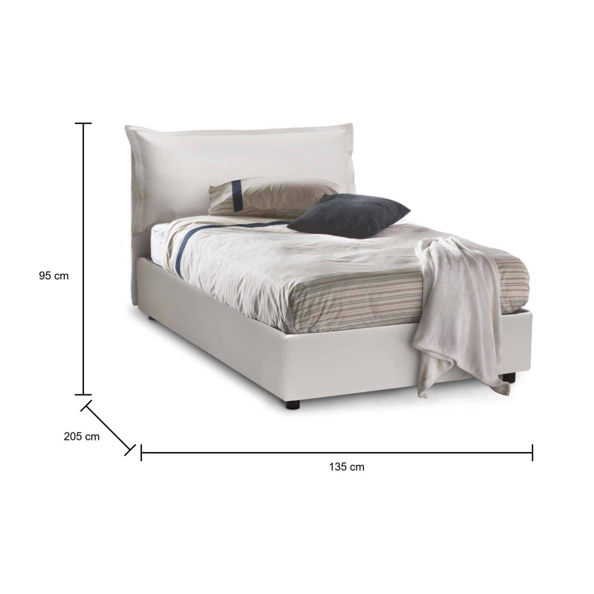 Letto piazza e mezza Latona, Letto contenitore con rivestimento in ecopelle, 100% Made in Italy, Apertura frontale, adatto per materasso Cm 120x190, Bianco