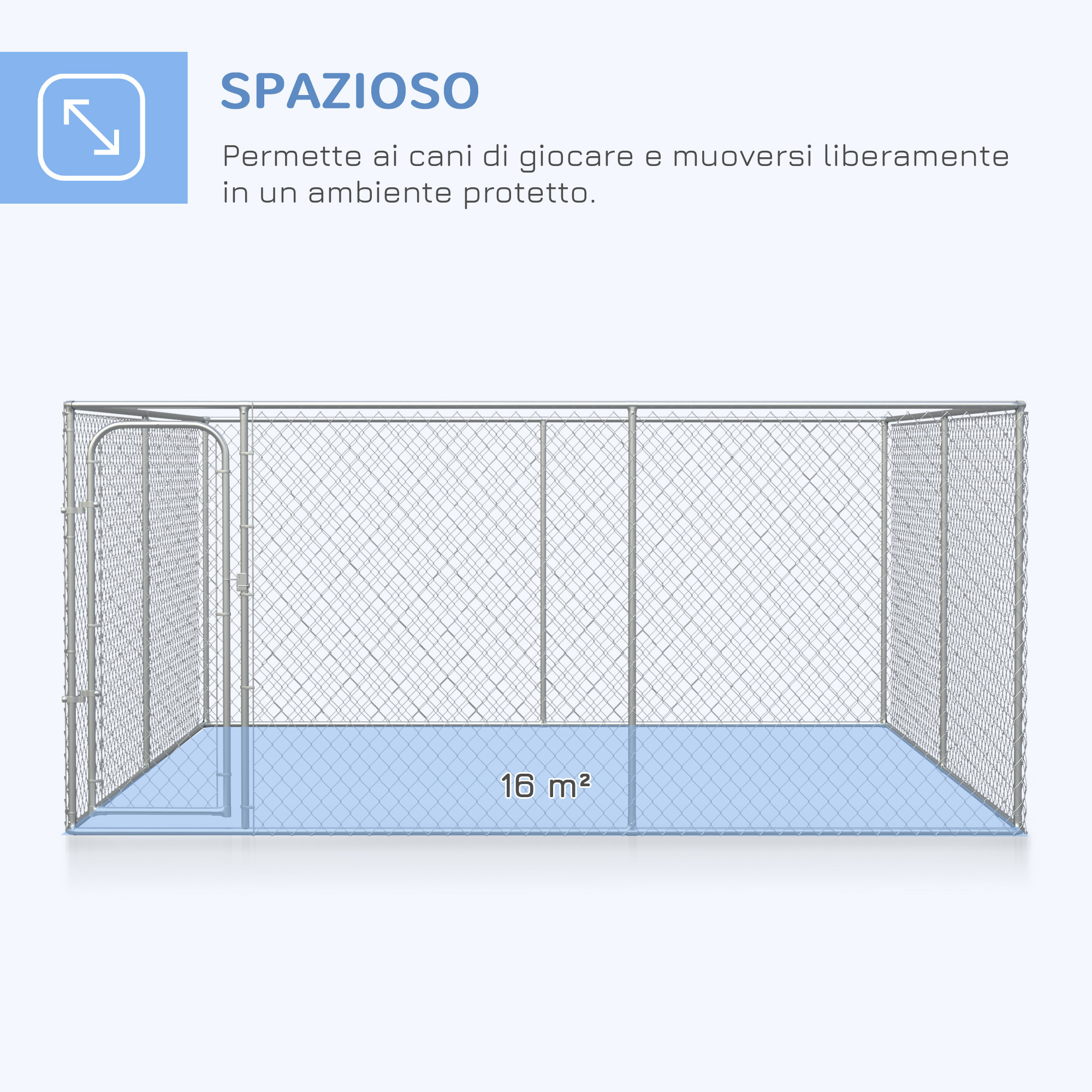 PawHut Kennel per Cani da Esterno a Maglie con Porta con Blocco in Acciaio, 400x400x182cm, Argento