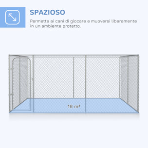 PawHut Kennel per Cani da Esterno a Maglie con Porta con Blocco in Acciaio, 400x400x182cm, Argento