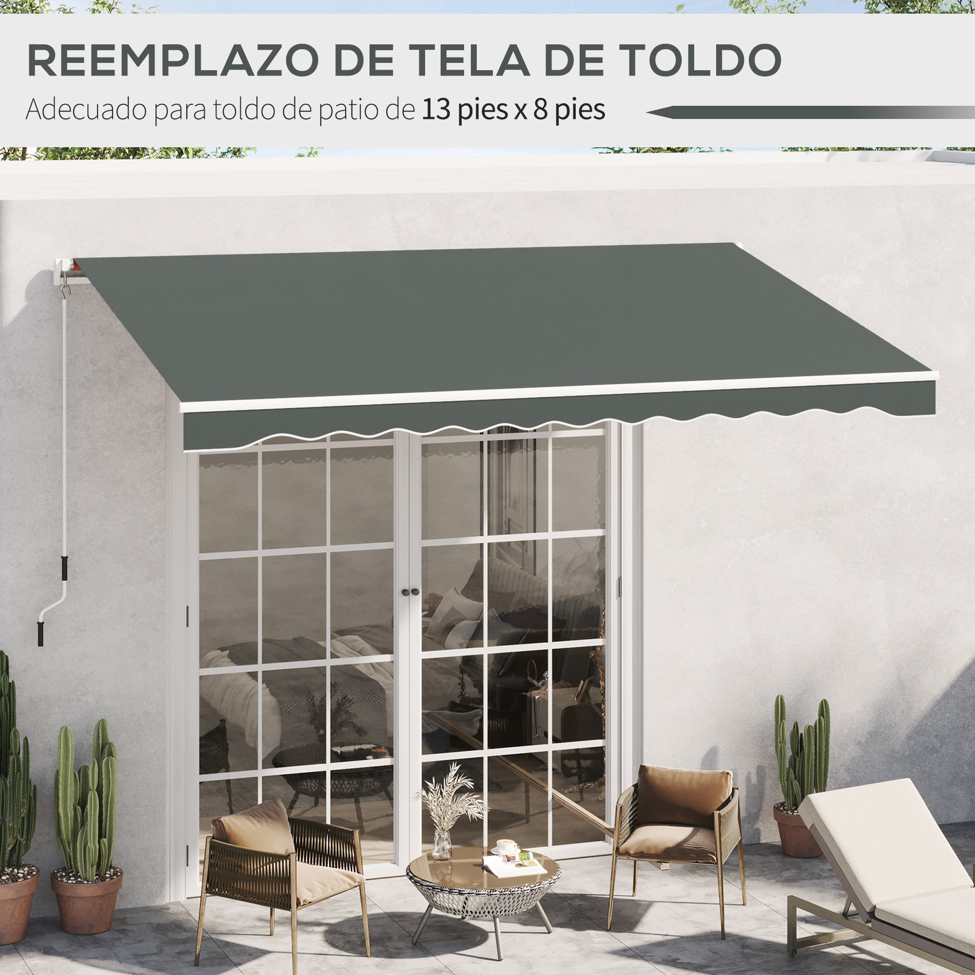 Techo de Repuesto para Toldo, 382x240 cm, Lona para Toldo con Dobladillo, Protección UV, Impermeable, Tela de Repuesto para Patio, Terraza, Jardín, Balcón, Gris