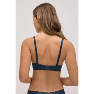 Reggiseno push-up a coste con pizzo blu navy, coppa B