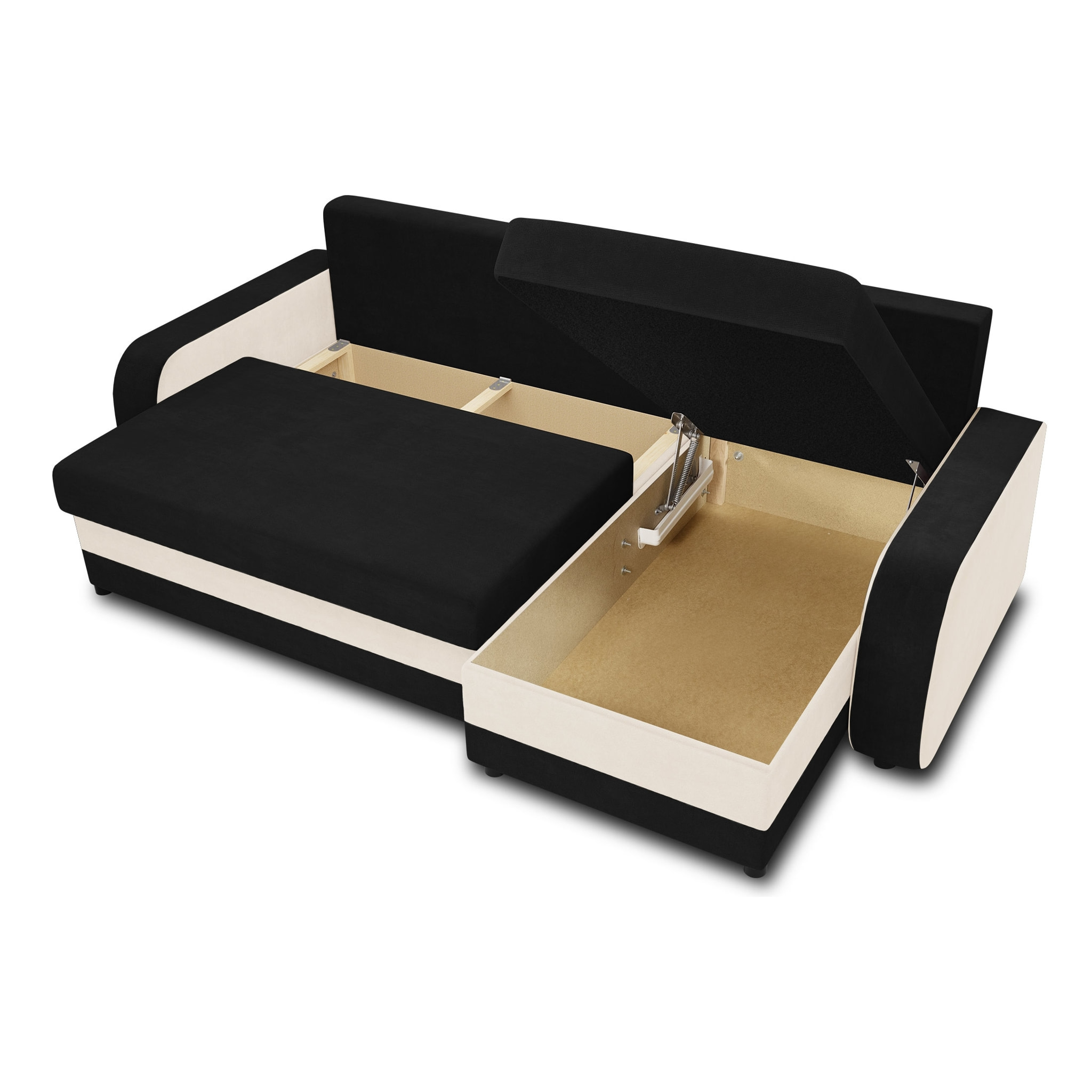 Valos - canapé d'angle réversible - 4 places - convertible avec coffre - en velours - Noir / Blanc