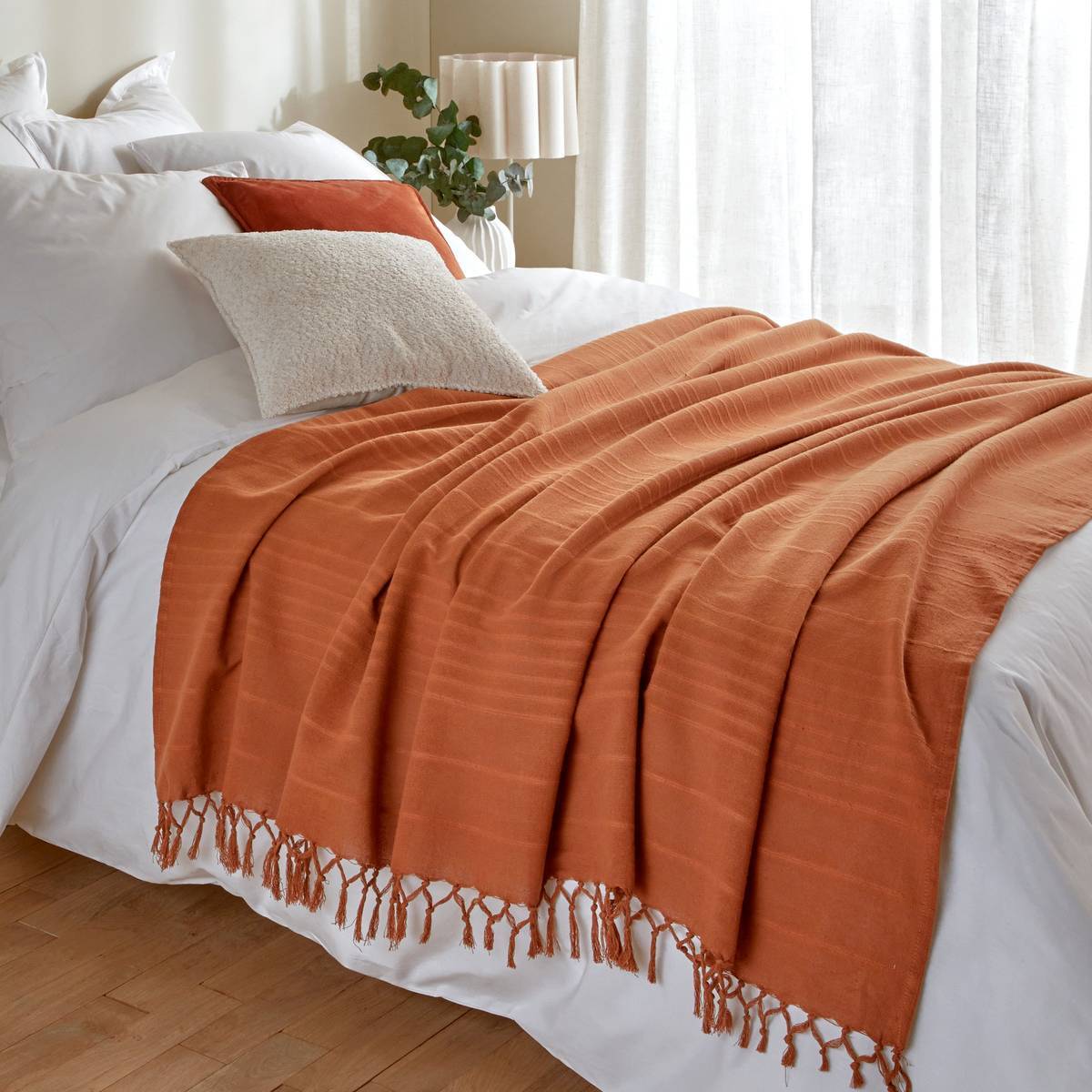 Jeté de lit Anjali 230x250 terracotta en coton