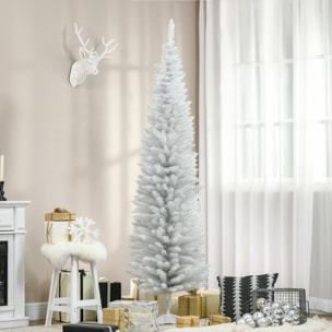 Árbol de Navidad Estrecho 210 cm, Árbol Artificial con 499 Ramas, Base de Plástico Desmontable, Fácil Montaje, para Salón Interior, Blanco