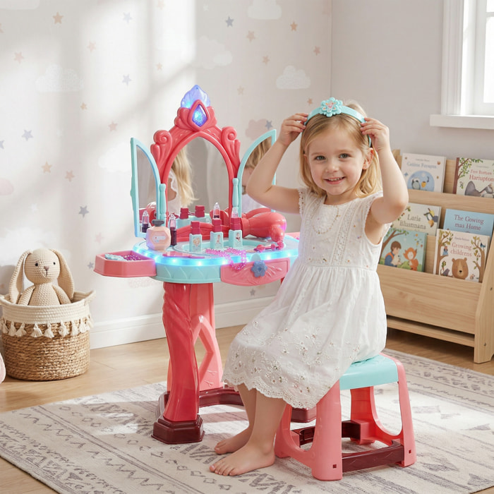 Coiffeuse enfant miroir triptyque avec tabouret effets sons lumières