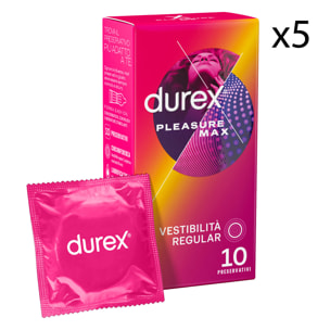 5x Preservativi Durex Pleasure Max con Forma Easy On e Rilievi Stimolanti - 5 Confezioni da 10 Profilattici