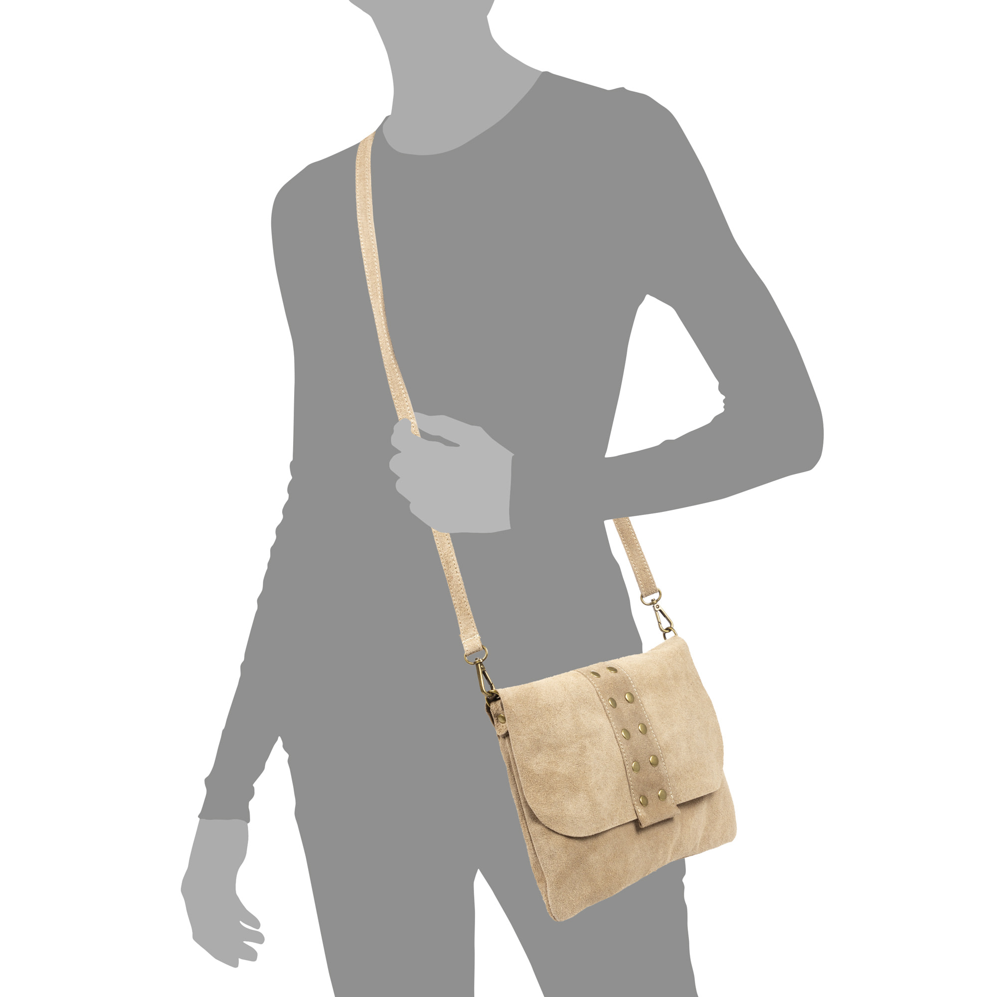 Alpette borsa a tracolla donna. Vera pelle scamosciata.