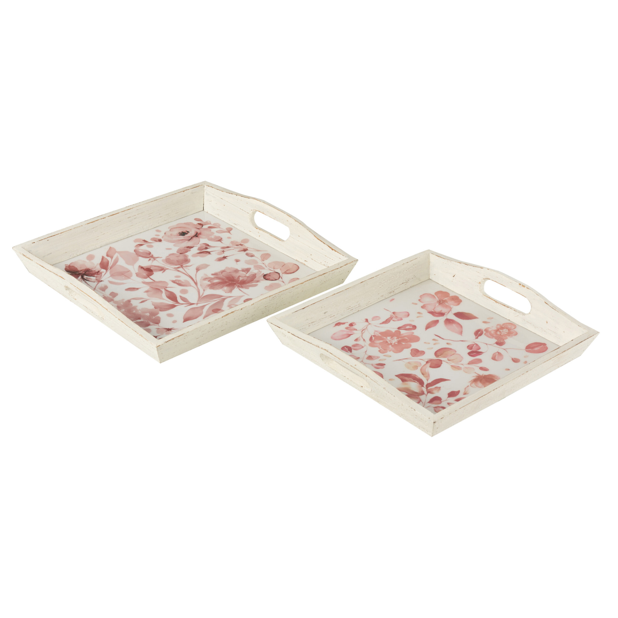J-Line plateau Roses - bois - blanc/rose - 2 pièces